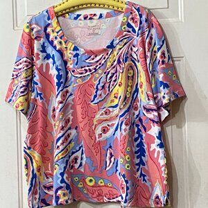 Talbots Womens Sz 3X Tee Shirt Short Sleeve Multicolor Paisley